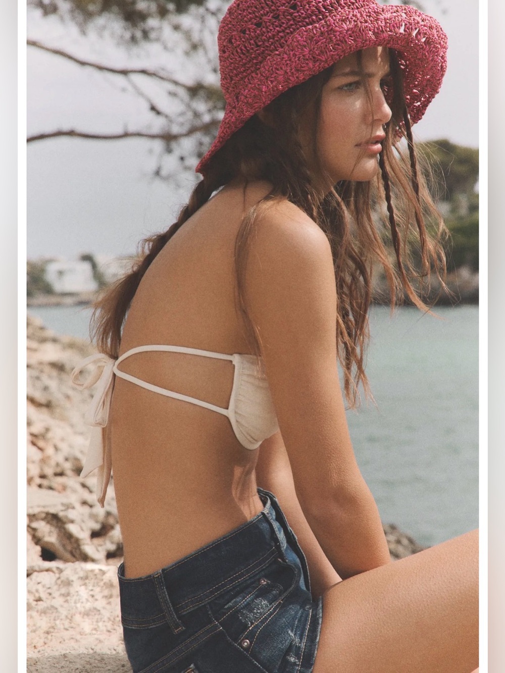 Zara Pink Crocheted Straw Bucket Hat